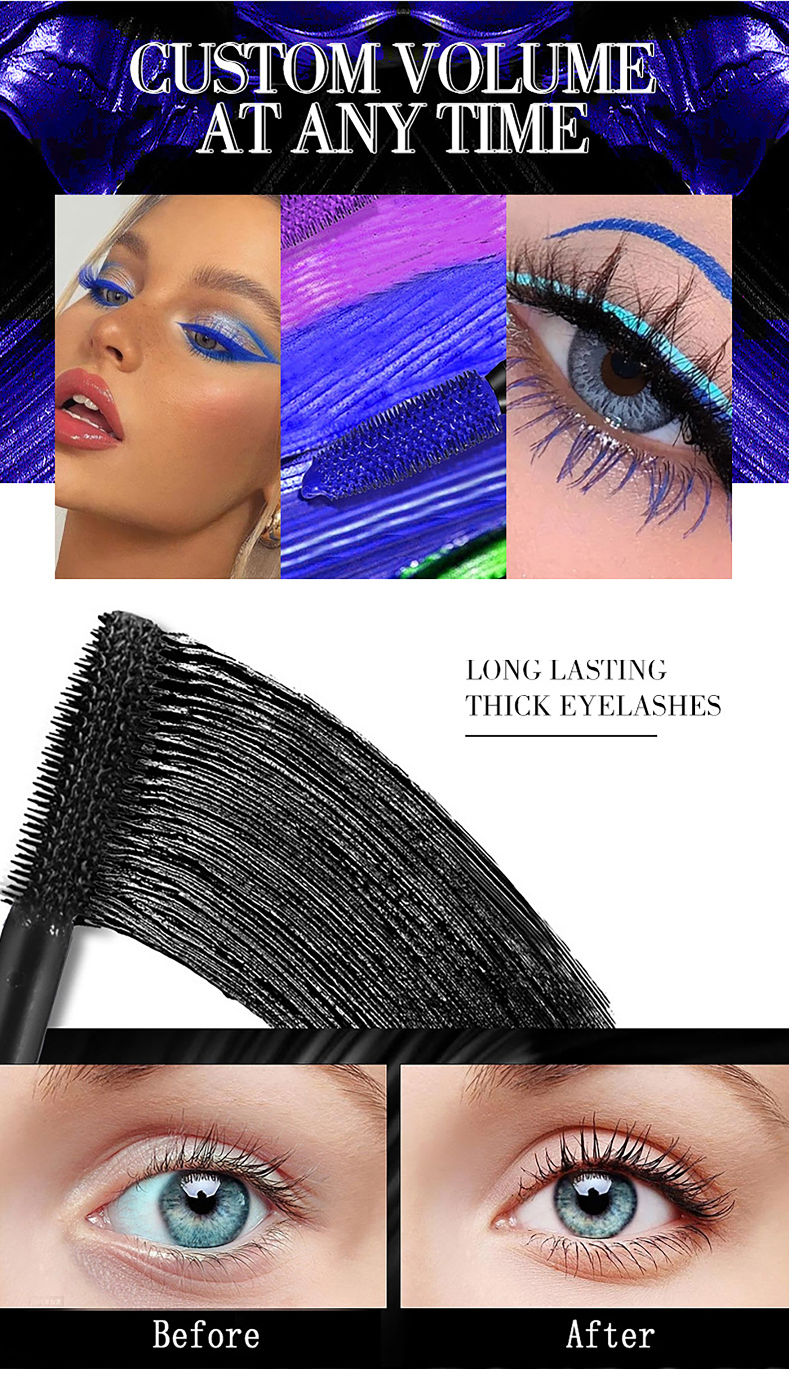 Beuking Blue Waterproof Mascara, 5D Silk Fiber photo 6