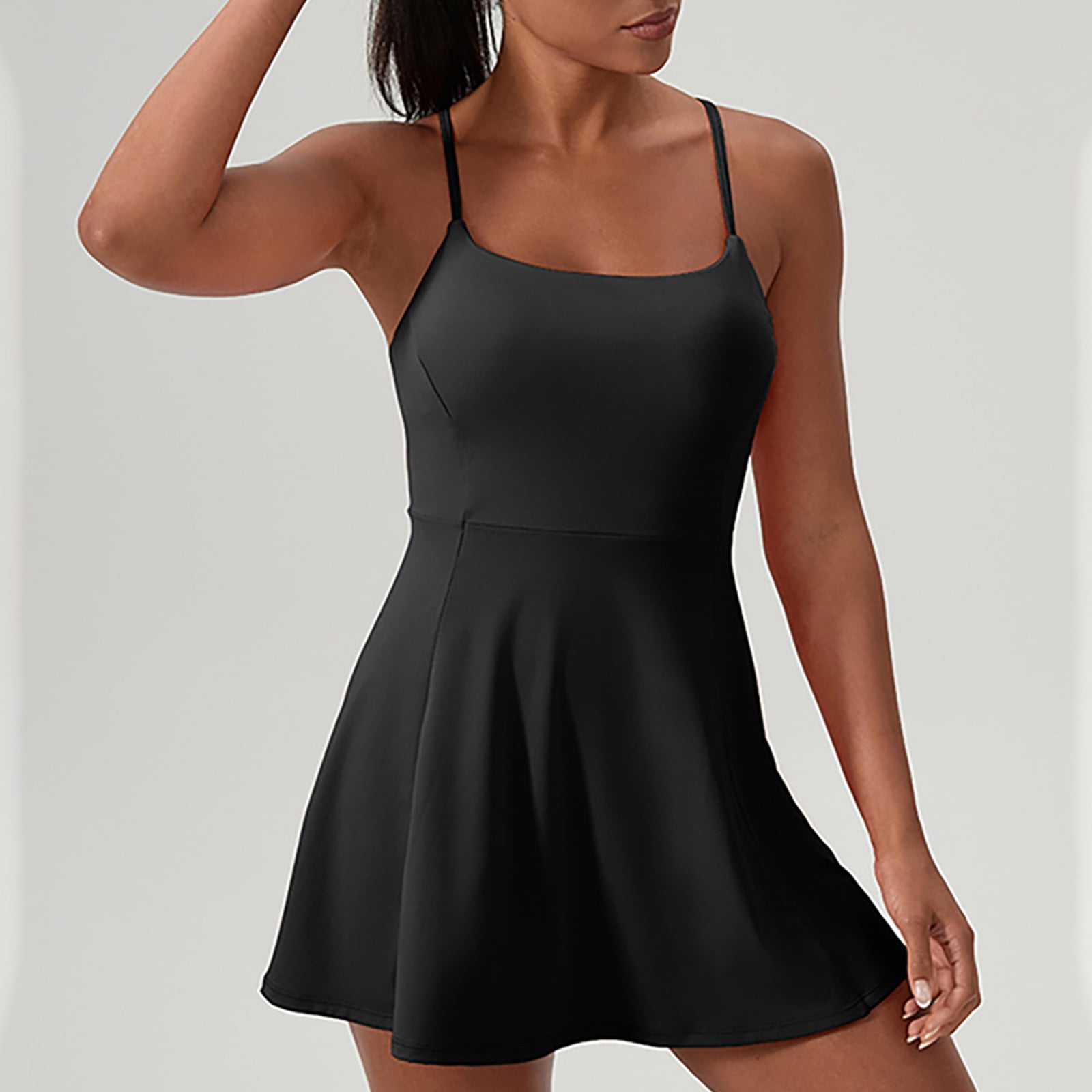 Aboser Womens Tennis Dress with Built in Bras Athletic Mini Romper Dresses Seamless Quick Dry Sports Dress Active Spaghetti Strap Workout Dresses