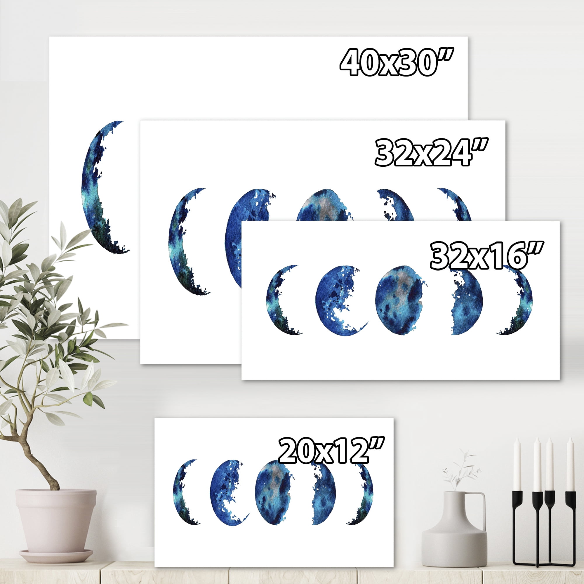 Designart ' Blue Moon Different Phases ' Bohemian & Eclectic Canvas Wall Art Print