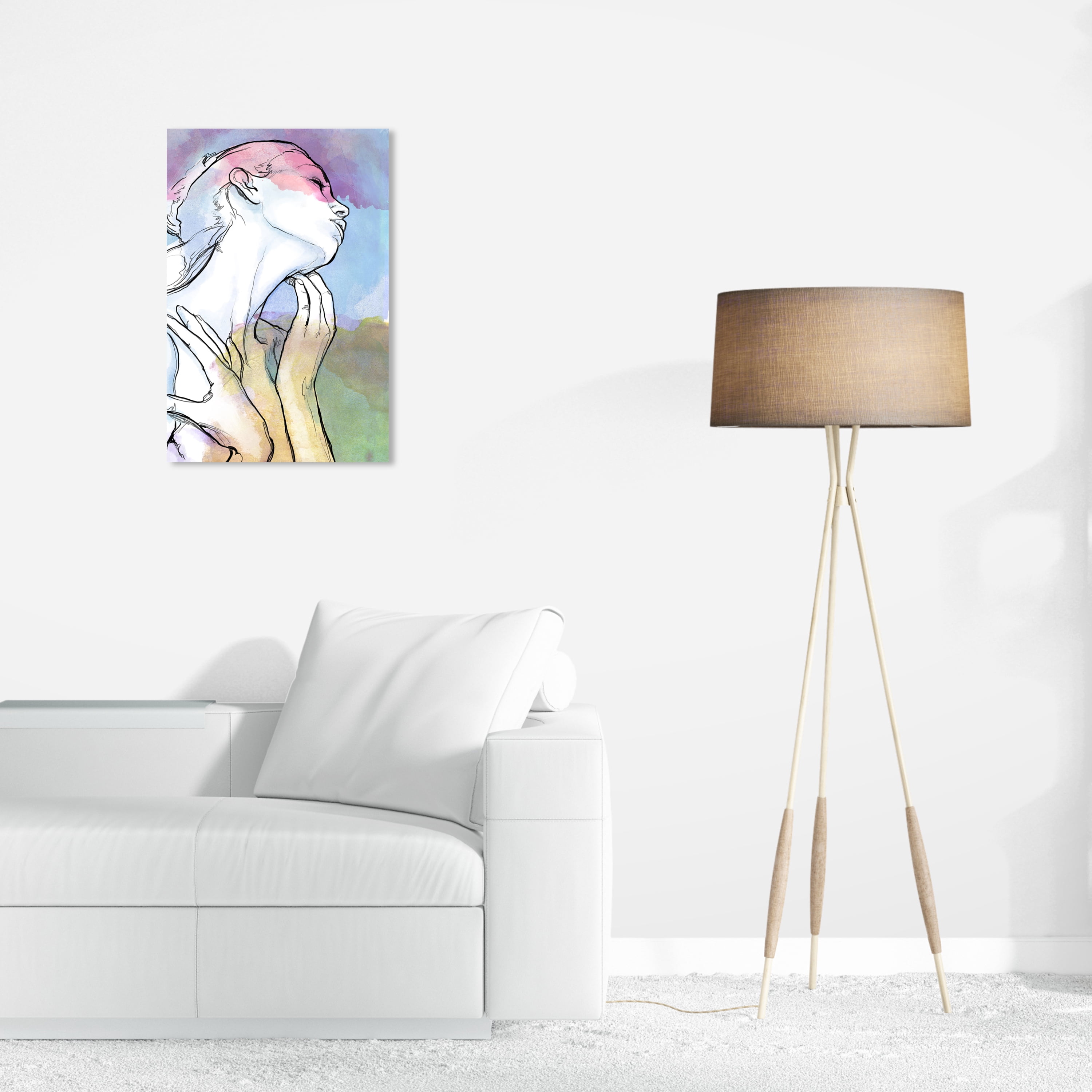 Wynwood Studio Fashion and Glam Modern Canvas Art - Emotional Watercolor Portrait, Wall Art for Living Room, Bedroom, and Bathroom, 16 in x 24, White and Pink Home Decor