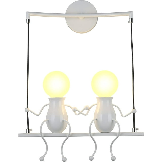 Appliques Murales Intérieures Créatives LED pour Chambre à Coucher Dessin Animé Petites Personnes Balançoire Lampe Murale Mini Poupée Réglable Appliques Murales Éclairage Décor Métal Lampes de Chevet Modernes 1xe26 (Noir
