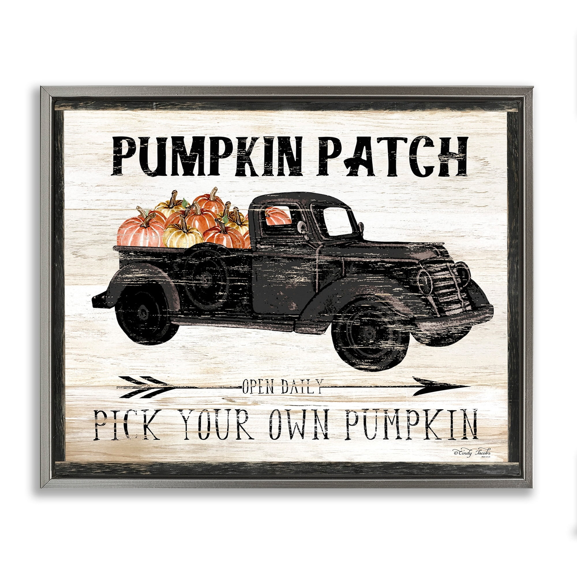 Stupell Industries Pumpkin Patch Farm Sign Fall Harvest Picking Luster Gray Framed Floating Canvas Wall Art, 24x30, by Cindy Jacobs