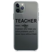 DistinctInk Clear Hybrid Case for Apple iPhone 12 Mini (5.4" Screen) - Teacher Definition Solves Problems - Tempered Glass Back