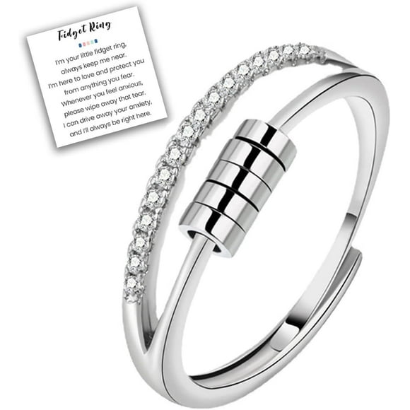 ORUYROP Anxiety Ring for Women to My Daughter Fidget Ring with Cubic Zircon Adjustable Spinner Bead Ring for Girls Anxiety Spinner Rings to My Daughter Gifts