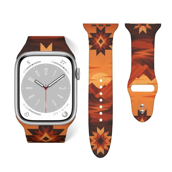 Sunset Terracotta Southwestern Soft Silicone Sport Band 38mm40mm Wristband for Apple Watch, Waterproof Buckle Strap for Series 9/8/7/6/SE/Ultra