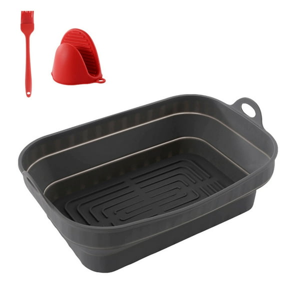 Inteprter Cesta de silicona para freidora de aire, bandeja reutilizable, utensilios para hornear, molde para Airfryer de Pizza, bandeja para Herramientas y accesorios para hornear 3 piezas/gris