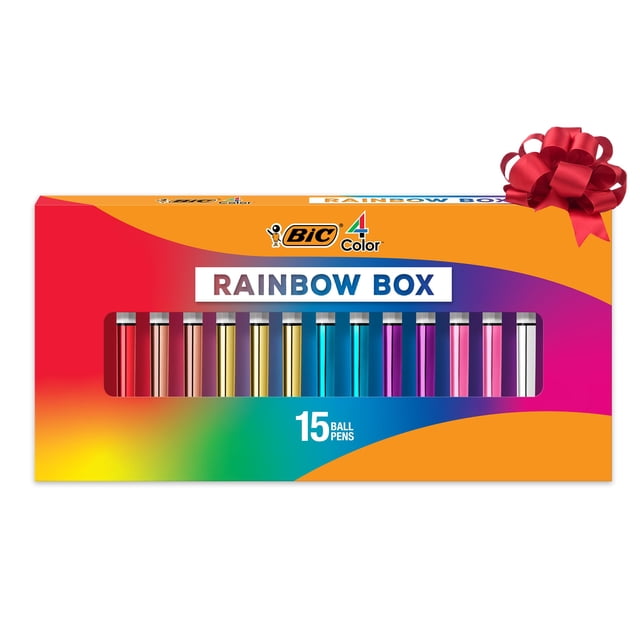 BIC 4-Color Rainbow Shine Retractable Ball Pens, 15-Pack, 1.0mm
