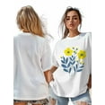 thumbnail image 6 of Women's T-Shirt Simple Cartoon Yellow Blue Flowers Short Sleeve Casual Tee Classic Crew Neck T Shirt for Women White, 2XL, 6 of 7