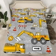 thumbnail image 2 of Homewish Construction Truck Child Full Size Sheets, Grey Yellow Bed Sheets, Cartoon Vehicle Theme Sheet Sets, Ultra Soft Bedroom Decor, 4-Piece, 2 of 7