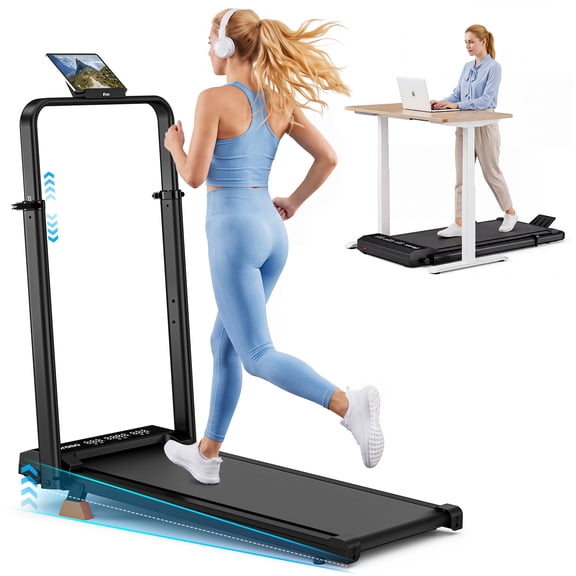 Foldable 2-in-1 Treadmill for Home & Office – Walking Pad with Handlebar, Supports 245 lbs, Bluetooth APP Control, Built-in Speakers