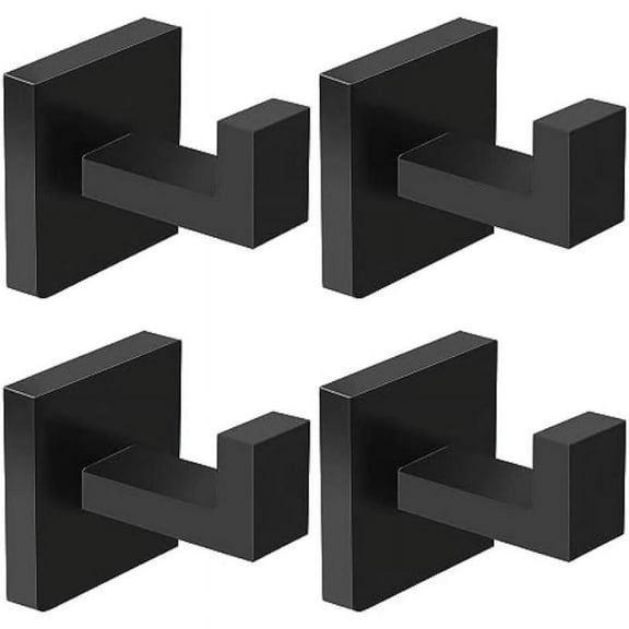 Towel Hooks Hand Towel Holder for Bathroom Wall Livingroom Bedroom Kitchen Closet Heavy Duty Stainless Steel Hook Hanger for Robe, Bath Towel, Coat (Square Matte Black)