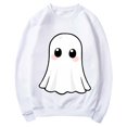 thumbnail image 5 of qelini Crewneck Sweatshirts Women Graphic Halloween Long Sleeved Sweatshirt Oversized Cute Ghost Print Spooky Season Holiday Party Sweater Fall Winter Pullover Top White XL, 5 of 5