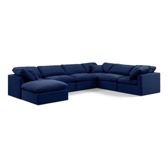 Meridian Furniture Indulge 193.5" Velvet U-Shaped Modular Sectional in Navy