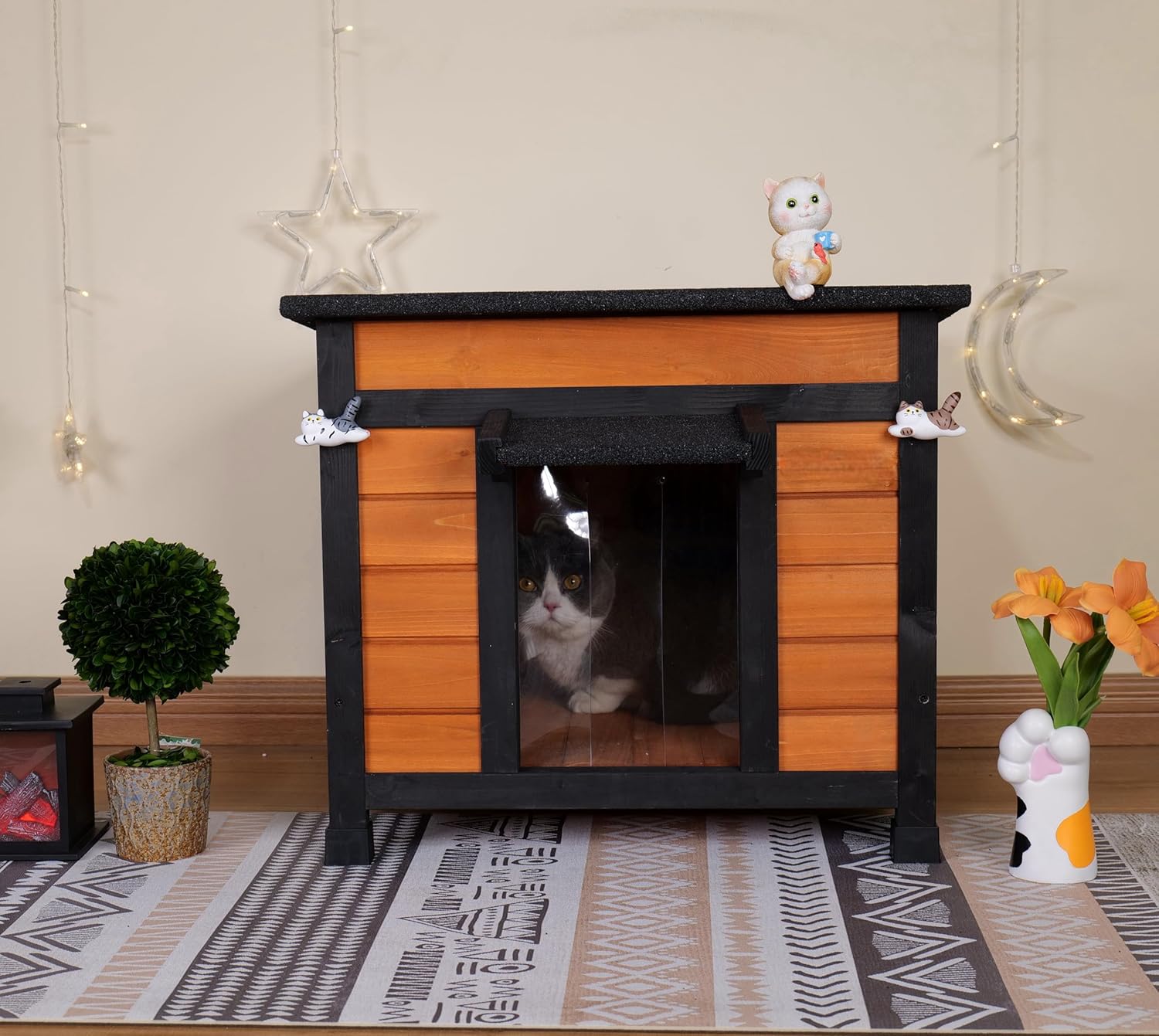Outdoor Insulated Cat House Feral Cat Shelter Outside Cat Enclosure for Winter Insulated Brown