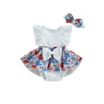 thumbnail image 1 of Wassery 2Pcs Baby Girl Summer Outfits Floral Romper Dress Flying Sleeve Ribbed Patchwork Bodysuit with Headband 3 6 9 12 Months Infant Girls Jumpsuit Dress Clothes, 1 of 9