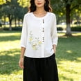 thumbnail image 4 of Kezqiaxn Blouses for Women Dressy Embroidery Half Sleeve Crew Neck Casual Loose Shirts Summer Tops Plus Size Fashion, 4 of 6