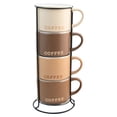thumbnail image 1 of Juego 4 Tazas Apilables de Porcelana, Capacidad 360 ml con Estante Negro, Set de 4 Tazas en Tonos Tierra, Ideal para Café, Cacao, Leche y Té con Caja de Regalo, 1 of 14