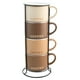 thumbnail image 1 of Juego 4 Tazas Apilables de Porcelana, Capacidad 360 ml con Estante Negro, Set de 4 Tazas en Tonos Tierra, Ideal para Café, Cacao, Leche y Té con Caja de Regalo, 1 of 14