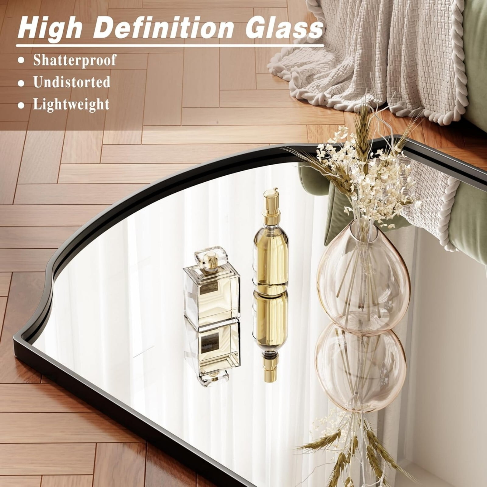 GRAHMCY 32"x71" Full Length Floor Mirror Arched Wall-Mounted Mirror, Black