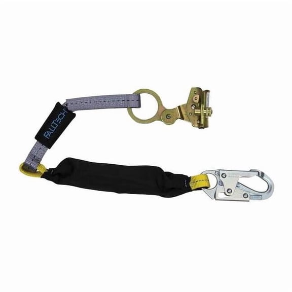 Shock-Absorbing Lanyard, 310 lb, Black, Blue, ,Rope Adjuster, Snap Hook