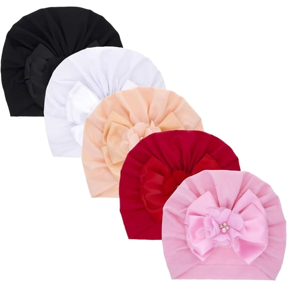 5 Pack Baby Turban Beanies Hat Newborn Bow Cap Hats Toddler Skull Beanie Bowknot Cap Headwear