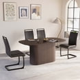 thumbnail image 5 of Medieval Modern Brown MDF Dining Table and Armless PU Chair Set with Black Metal Legs for Home Kitchen Gatherings, 5 of 9