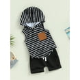 thumbnail image 3 of Bagilaanoe 2pcs Toddler Baby Boys Short Pants Set Striped Sleeveless Hooded Tank Tops + Shorts 6M 12M 18M 24M 3T 4T Kids Casual Summer Outfits, 3 of 8