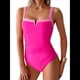 thumbnail image 2 of Trajes de Baño de una Pieza para Mujer, con Bloques de Color, Adelgazantes, Control de Abdomen, Traje de Baño de Cobertura en V. Rosa Rosa XL, 2 of 10