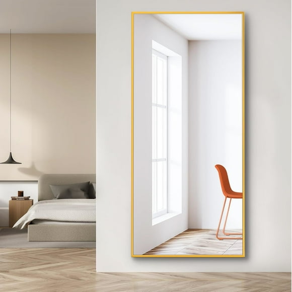 A2ZHOME 71" x 24" Gold Full Length Mirror with Stand – Aluminum Alloy, Shatter-Proof, Free Standing or Wall-Mounted (asPic)