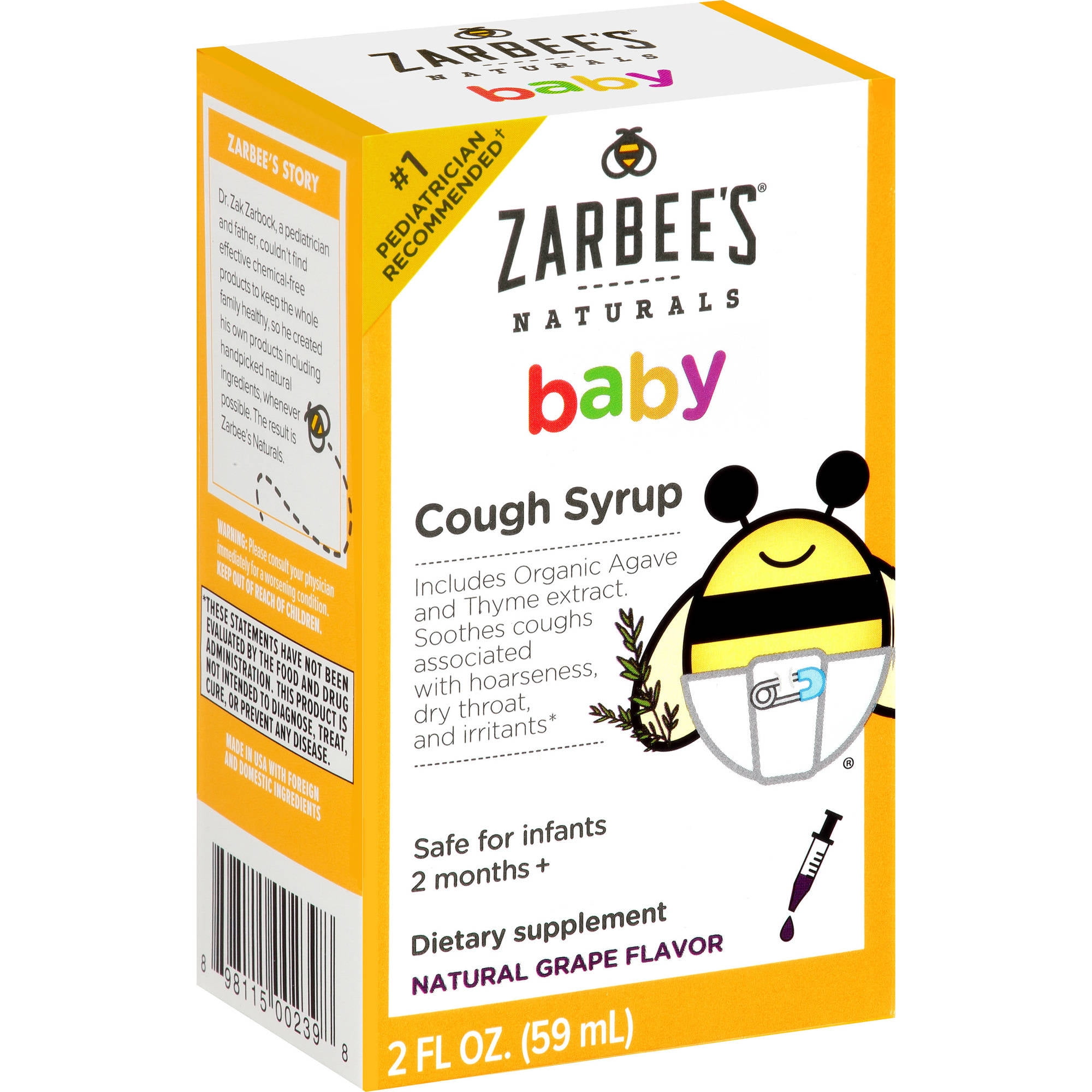 Zarbee's Naturals Baby Grape Flavor Cough Syrup + Mucus, 2 fl oz