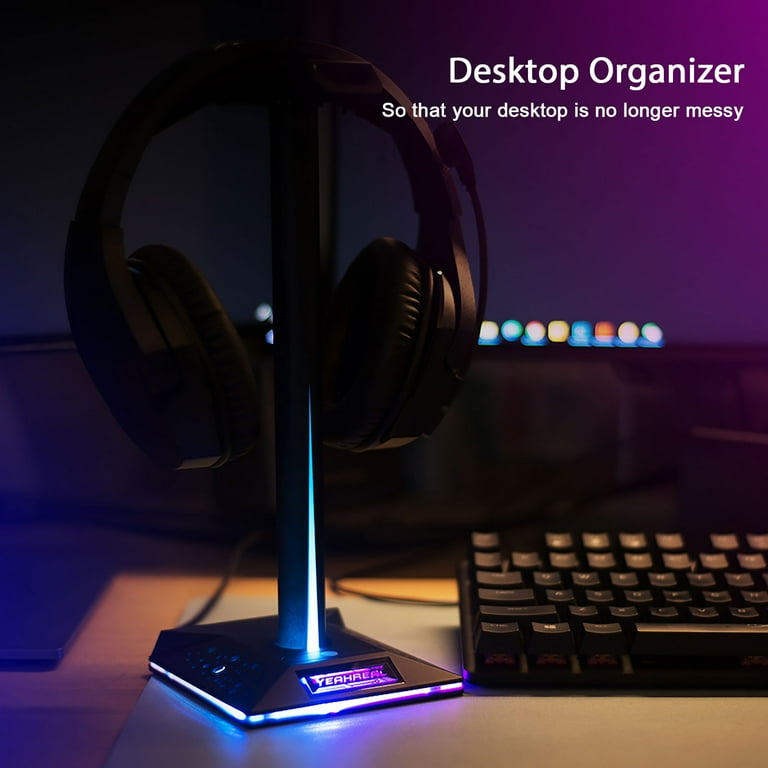 Gaming Headphone Stand PC Accessories - RGB Headset Stand with 2 USB  Charger, Cool LED Headphone Holder PC Gaming Accessories Gift for Boys Men