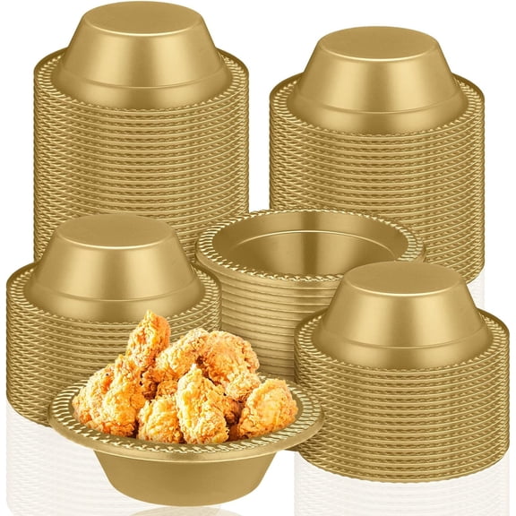 100 Pcs 12oz Gold Disposable Plastic bowls Dessert Cups Ice Cream Snack Salad Soup Food Serving Bowls for Party Favor Picnic