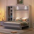 thumbnail image 2 of Queen Size Murphy Bed with Shelves, Wardrobe &amp; LED Lights - White Wall Bed, Space-Saving Design for Guest Room, Apartment, Home Office, MDF &amp; Plywood, 2 of 27
