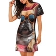 thumbnail image 2 of Kdxio French Bulldog In Sunglasses Pattern Womens Short Sleeve Sleepshirt Scoopneck Cute Nightdress Ruffle Comfy Nightgown, 2 of 6