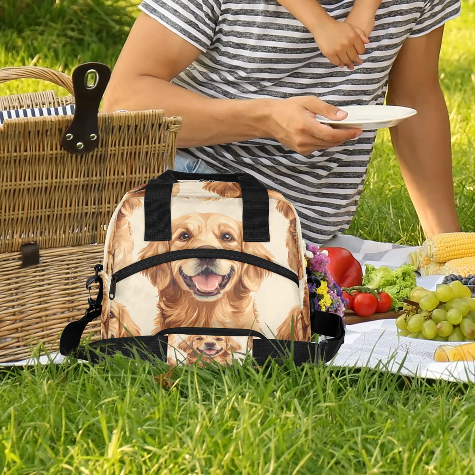 Herdesigns Cute Dog Print Lunch Bag for Women Men Adult, Funny Large Insulated Reusable Lunch Box Leakproof Portable Cooler Tote Bags for Work Picnic Beach