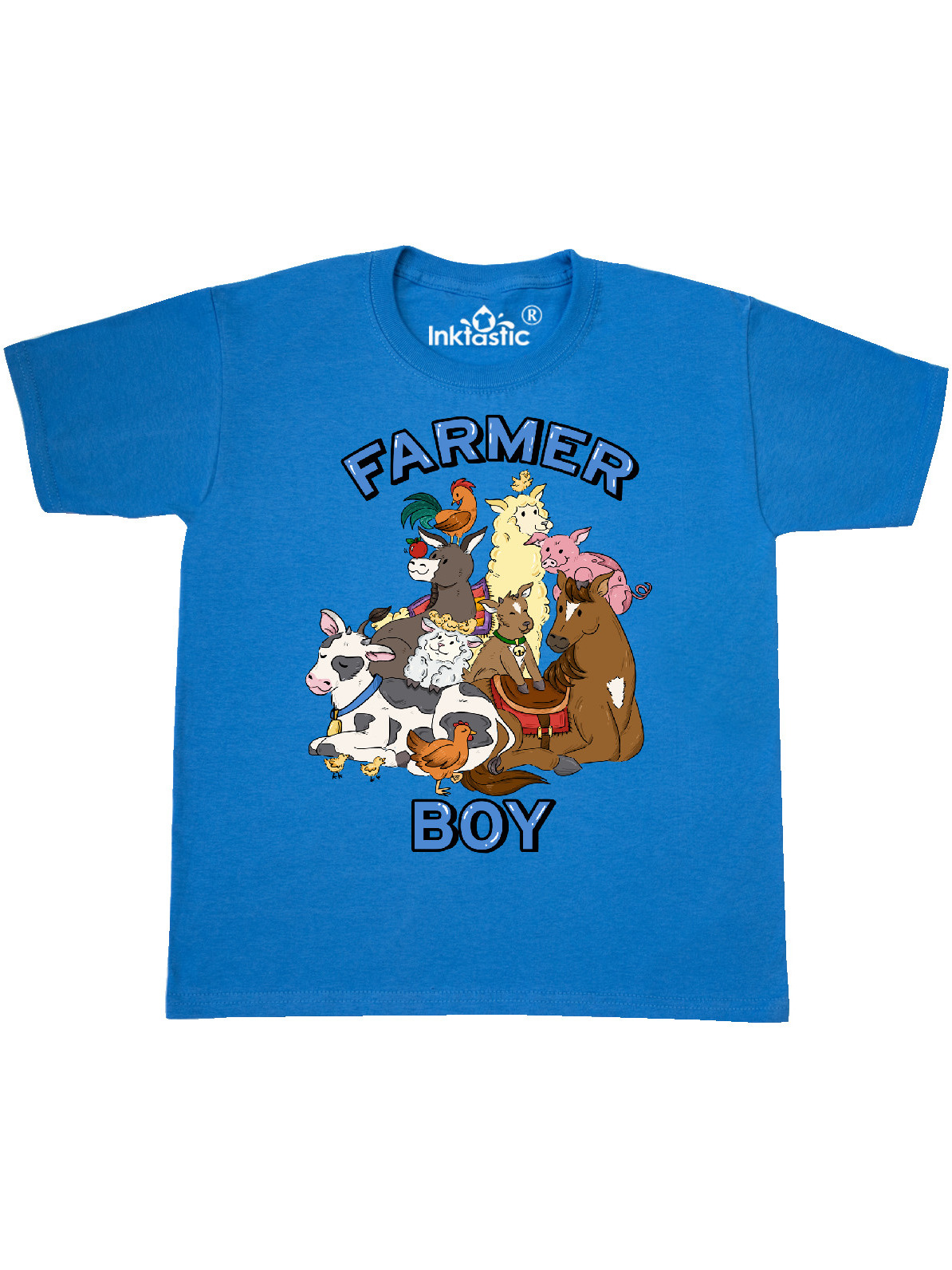 Farmer Boy with Happy Farm Animals Youth TShirt