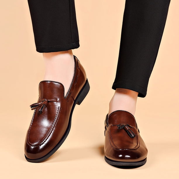Mens Dress Shoes British Style Tassels Pointy Toe Slip on Fashion Classic  Formal Business Comfy Casual Leather Shoes Brown - Walmart.ca