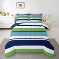 thumbnail image 2 of Manfei Geometric Lines King Size Comforter Sets,Minimalism Geometric Stripes Bedding Comforter Set,Green Blue White Bedding Set For Girls Boys,Super Cozy Room Decor Reversible,3-Piece, 2 of 8