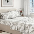 thumbnail image 5 of Great Bay Home Winter Floral Flannel Sheet Set - 100% Turkish Cotton - Double Brushed - California King, Toile - Grey, 5 of 6