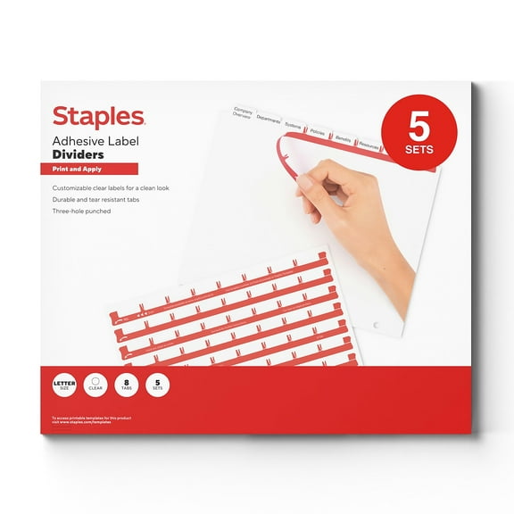 Staples Print & Apply Label Dividers White 8-Tabs 5 Sets (ST63053)