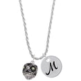 thumbnail image 1 of Delight Jewelry Silvertone Diagonal Banded Barrel with Lime Green Crystals Spinner Silvertone Script Initial Disc - M - Charm Necklace, 20"+3", 1 of 4