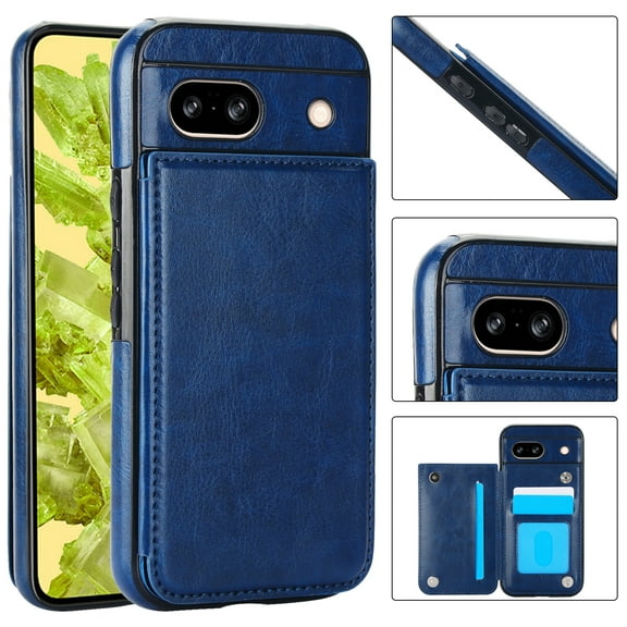 For Google Pixel 8 Pro Wallet Case with Card Holder, Premium PU Leather Kickstand Credit Card Slots Case,[RFID Blocking] Double Magnetic Clasp Back Flip Durable Shockproof Cover, Darkblue