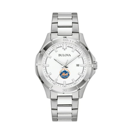 Men's Bulova Silver New York Mets Stainless Steel Classic Sport Watch
