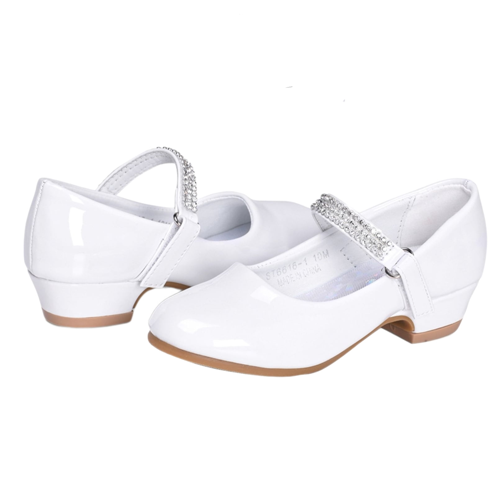 Stelle Girls Mary Jane Shoes Low Heel Princess Wedding Flower Girl Dress  Shoes,Non-Slip Diamond Ankle Strap Party Flats for Kids,White - Walmart.com