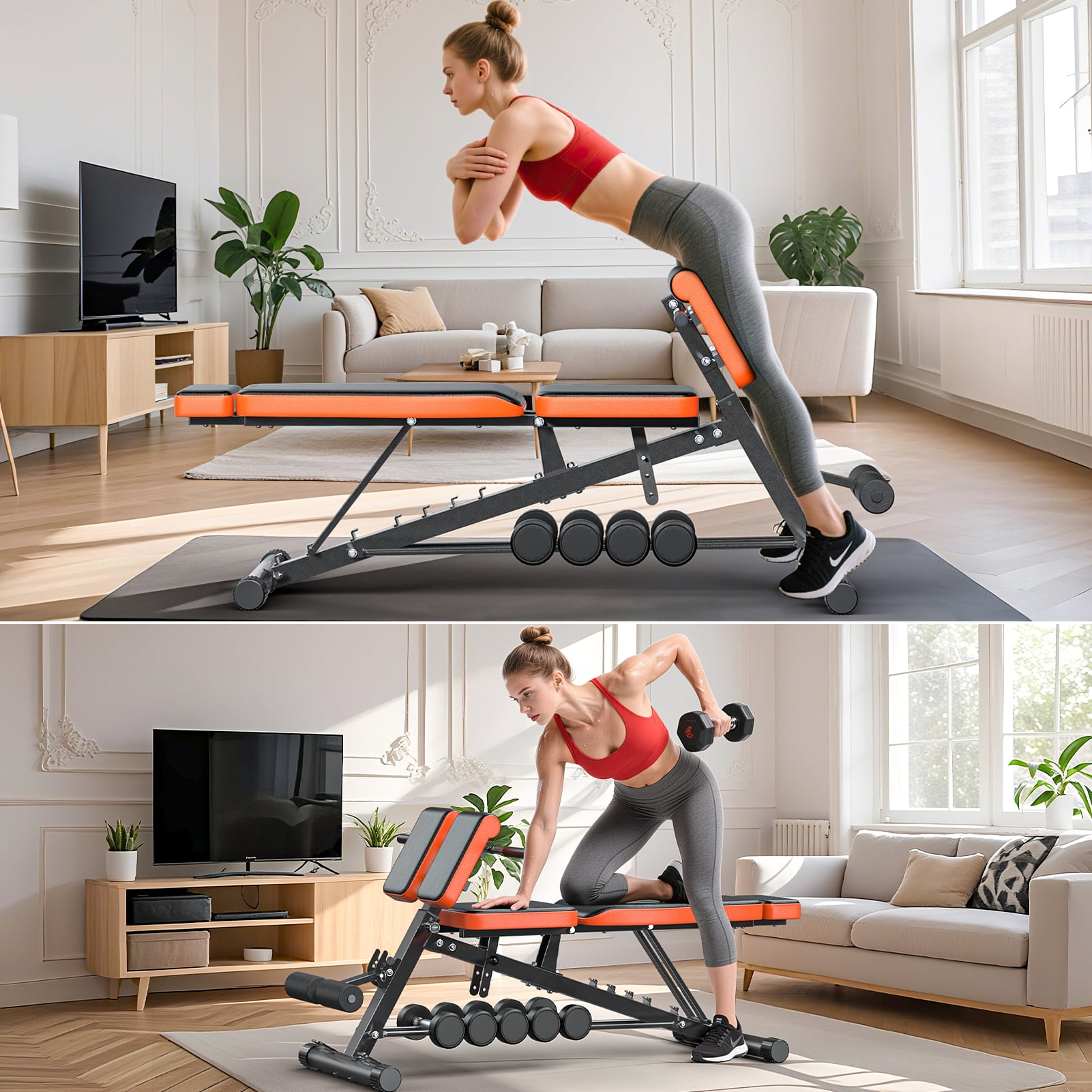 GIKPAL Roman Chair,8 Positions Multi-Functional Adjustable FID Weight Bench with Dumbbell Rack, Incline, Decline, and Flat Bench for Full Body Home Gym Workout,Support up to 1000lbs