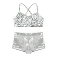thumbnail image 4 of iEFiEL Kids Girls Sequins 2Pcs Ballet Dance Outfit Crop Top with Metallic Bottoms Set Silver 10, 4 of 7