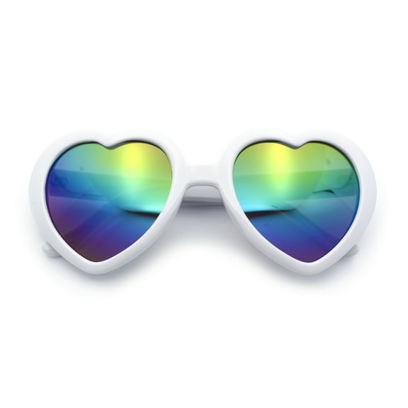 Womens Lolita Rainbow Mirror Lens Thick Plastic Heart Shape Sunglasses White