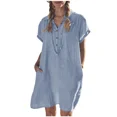 thumbnail image 3 of JUNWELL Nouvelle Chemise en Lin de Coton Robe de Poche Jupe de Plage Robe Décontractée Confortable et Doux à la Mode et Polyvalent, 3 of 7
