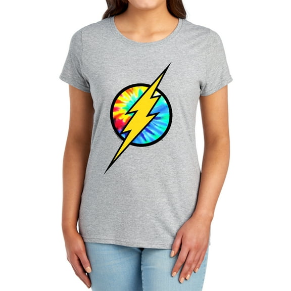 DC Flash Tie Dye Flash Logo Women's T Shirt, Athletic Heather, Small