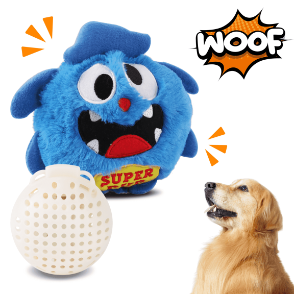 Petbobi Dog Toys Interactive Plush Giggle Ball Squeak Crazy Bouncer Toy for Pets, Blue